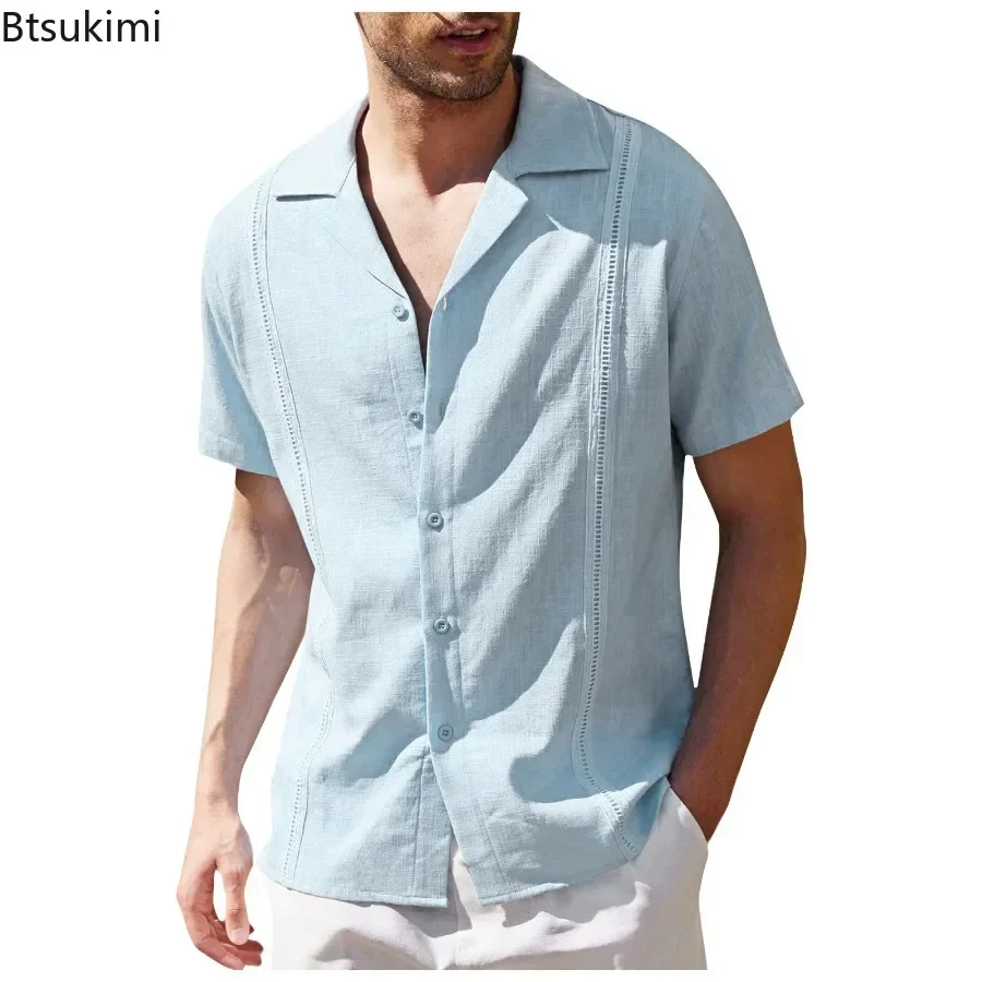 Summer New Men's Short Sleeve Shirt Fashion Casual Loose Cotton Linen Shirt Men Comfort Breathable Simple Tops Male Beach Shirts