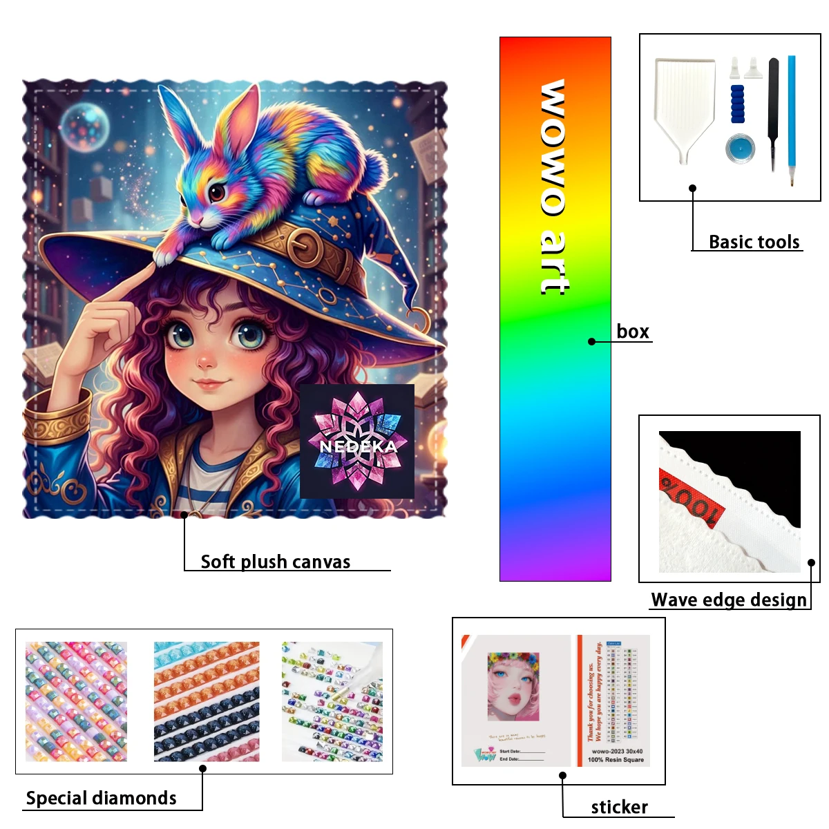 【NEDEKA_ Diamond Art】La chica con el conejo en el sombrero witch AB Rhinestone FD Rhinestone Perfect Resin Diamond