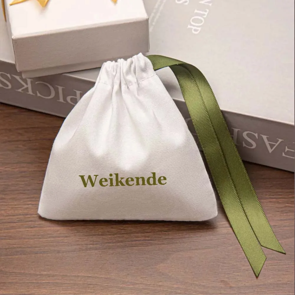 

Белый хлопковый чехол для ювелирных изделий с логотипом, пригодный для вторичной переработки, сумка для хранения ожерелья, кольца, браслета, очков, экологически чистый подарок на шнурке