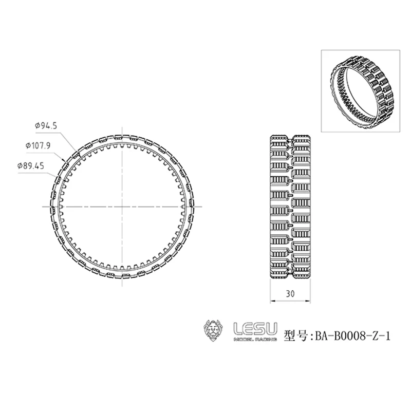 Rubber Tracks Spare Parts for 1/14 LESU Hydraulic RC Skid Steer Loader B0008 Remote Control Model Electric Car Tamiyay Th18253