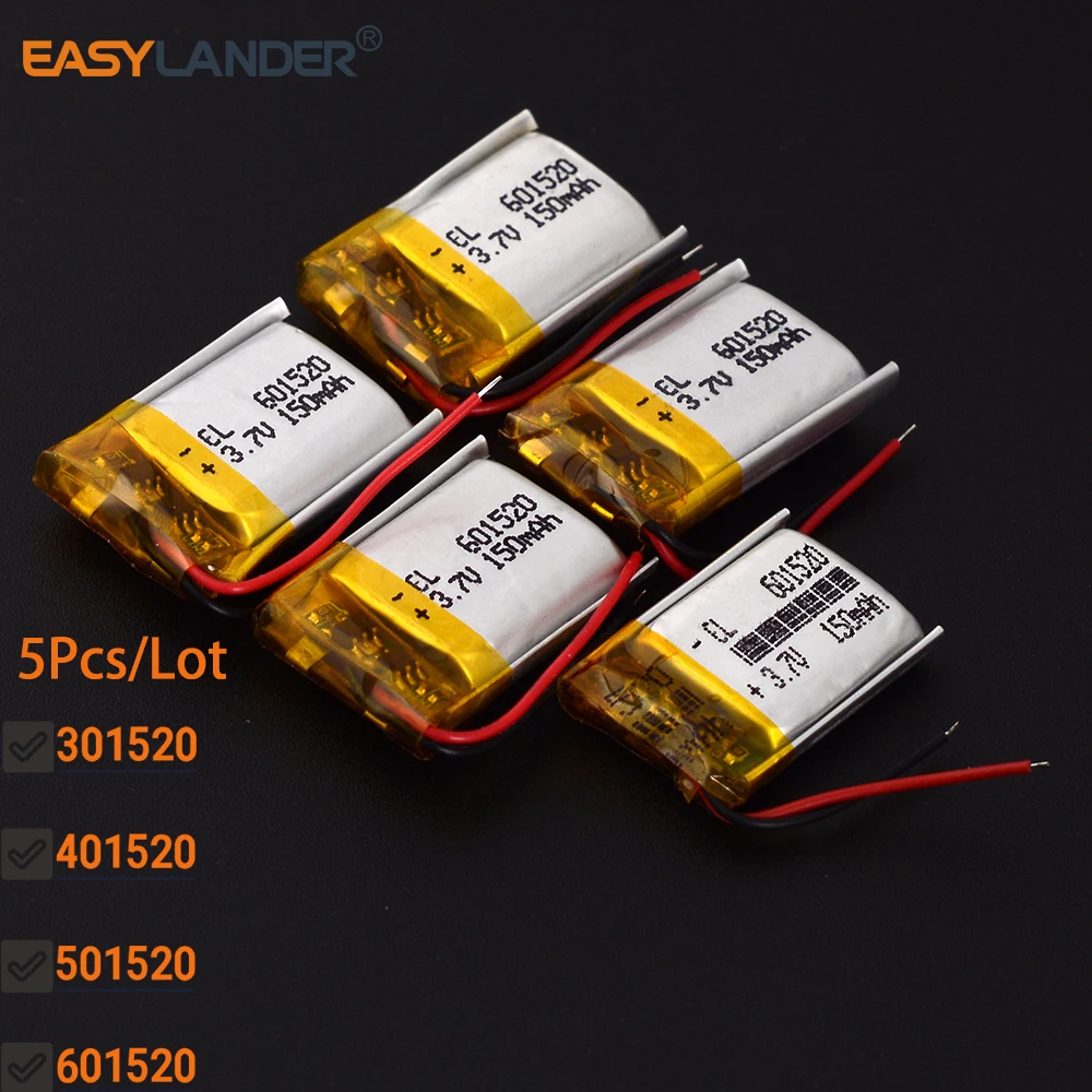 5PCS/Lot 301520 70mAh 401520 90mAh 501520 120mAh 601520 701520 3.7V 150mAh Lithium Polymer LiPo Rechargeable Battery