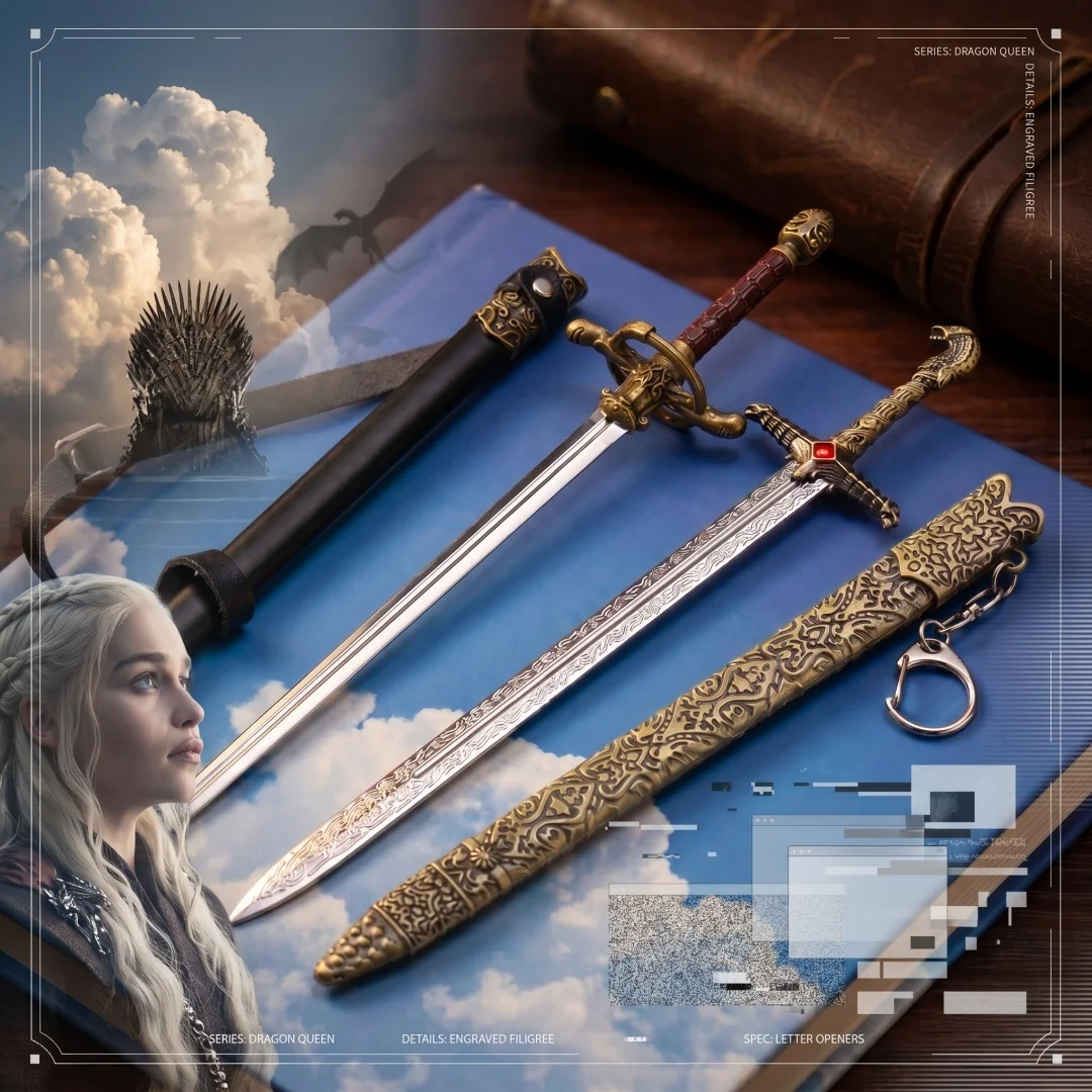Espada de juguete de 10 pulgadas de Juego de Tronos, Targaryen, Daenerys, Katana, accesorio de cosplay de anime, cuchillo ninja, llavero de metal, miniatura japonesa, regalo.