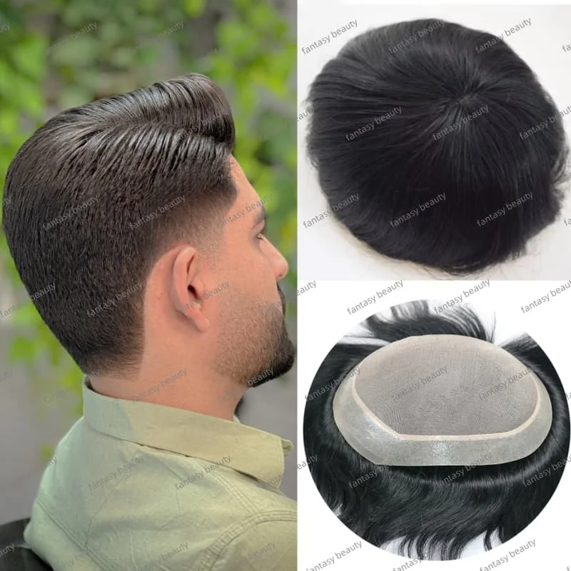 

Мужской невидимый парик из человеческих волос, плотность 120%, тонкая система замены моно из искусственной кожи, черные человеческие волосы, 6x8/8x10, мужской парик