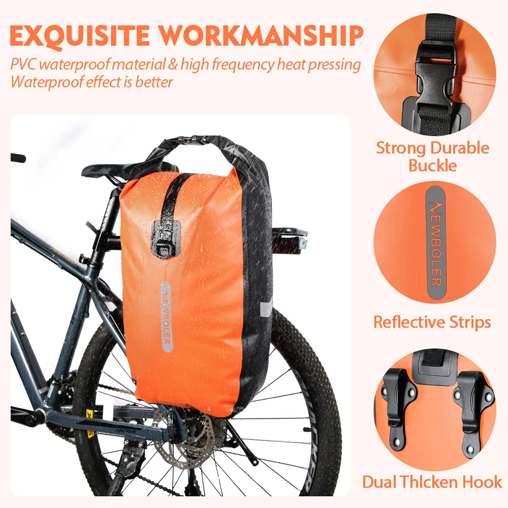 NEWBOLER 10L 20L Wasserdichte Radfahren Fahrrad Gabel Tasche Quick Release Fahrrad Hinten Sitz Stamm Tasche Fahrrad Tasche Fahrrad Zubehör – Detail 6