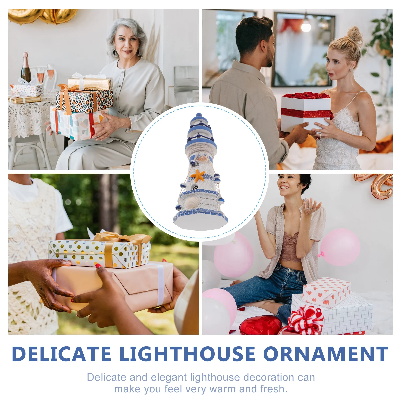 

Wooden Mediterranean Lighthouse Decor Nautical Home Ornament Coastal Theme Decoration Sea Style Craft for Desktop Room