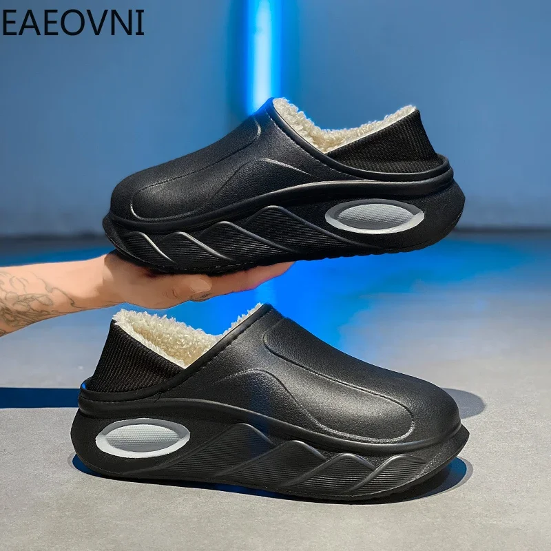 Zapatilla de casa de invierno para hombre, zapatillas de Eva gruesas de terciopelo, zapatos ligeros de algodón Eva para hombre, resistentes al desgaste, antideslizantes, mantienen el calor