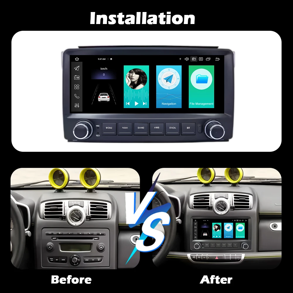 Android 16 for Mercedes-Benz Smart Fortwo 451 2005 - 2010 Wireless Carplay Car Radio Audio Multimedia Player Touch Screen