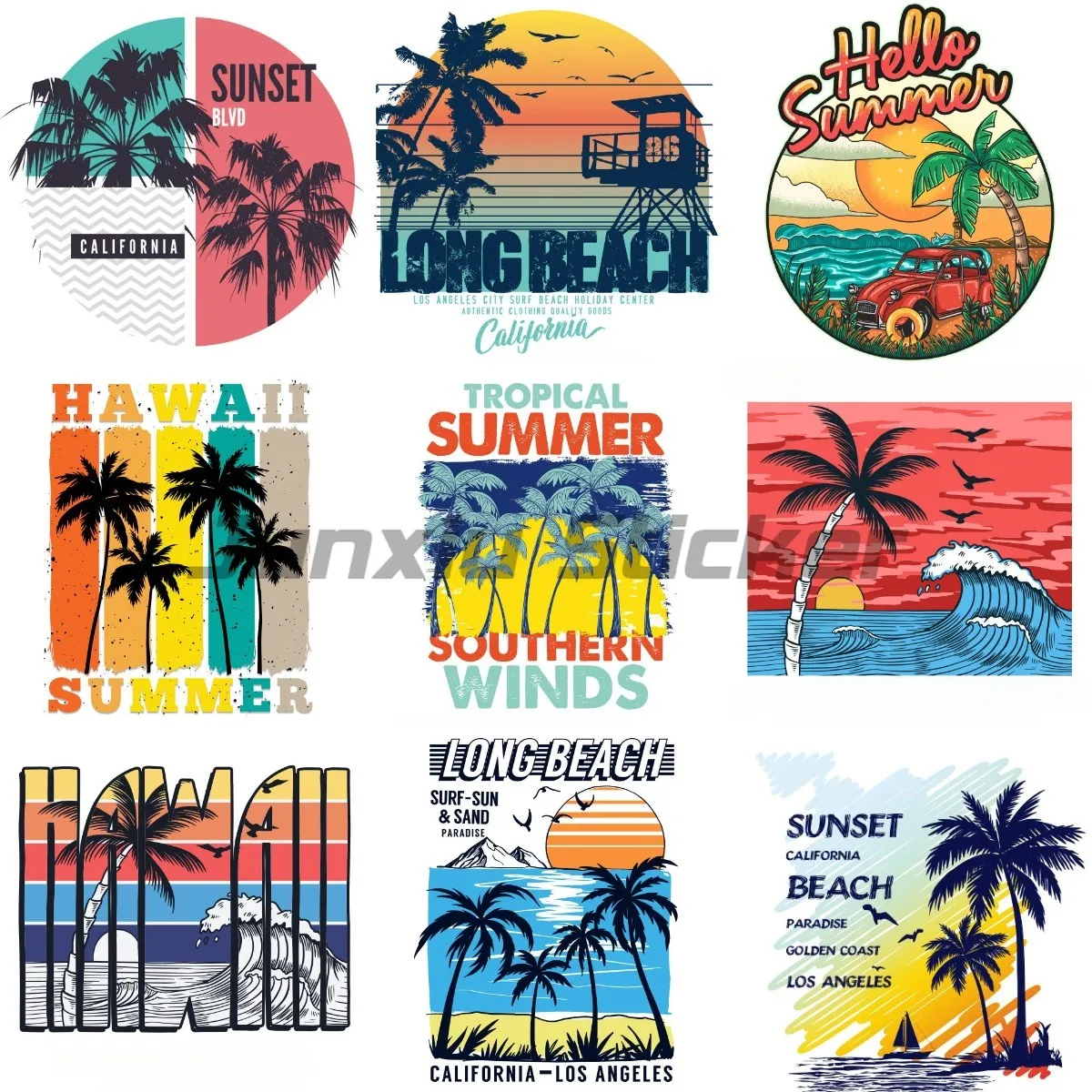 

Beach Summer Time Coconut Tree Surfing Stickers Motorcycle Car Wall Rooms Truck Window Bumper Laptop Decals Customizable