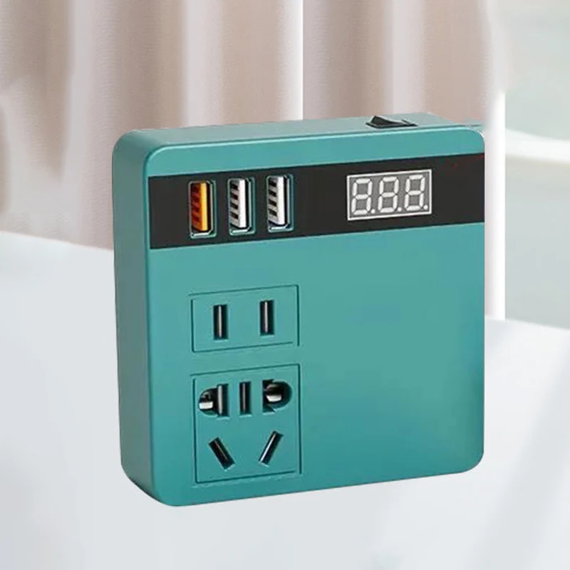 DC 18-21V to AC 220V Lithium Battery Inverter, Multi-functional Outdoor Power Inverter with USB Fast Charging
