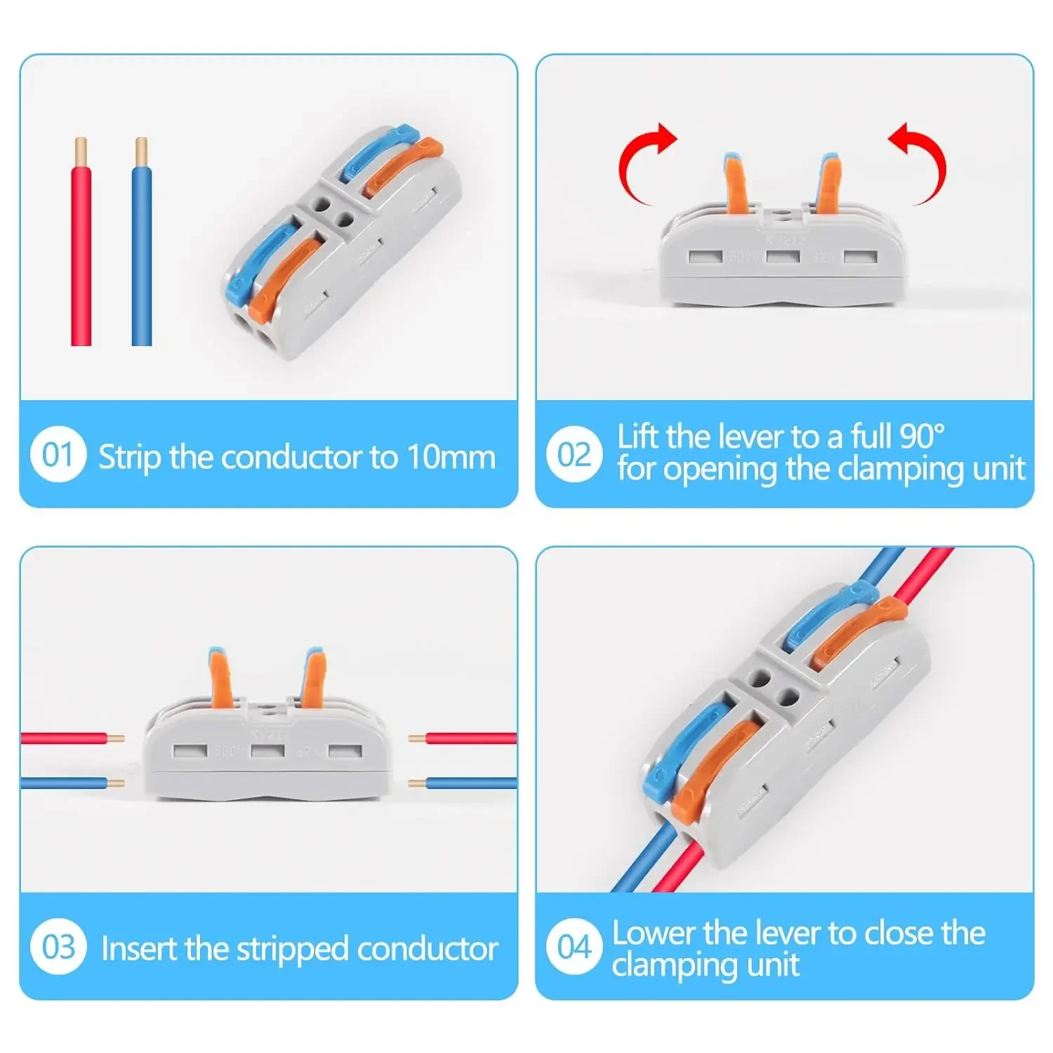 10 Stück Hebel-Drahtverbinder, 2-in-2-Out Schnell-Drahtverbinder, Elektrische Hebel-Drahtverbinder, Push-In Leiteranschluss – Detail 5