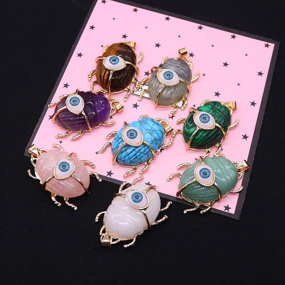 Beetle-shaped Necklace Pendant Exquisitely Carved Natural Stone Charms With Resin-encased Eye Motif Halloween Jewelry Accessory