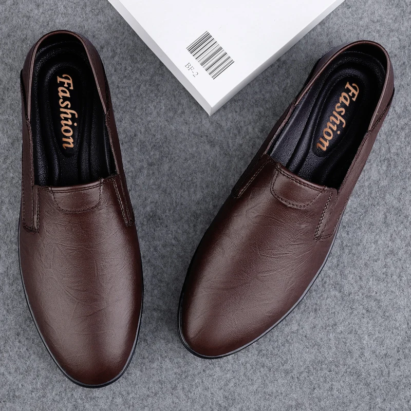 

Men's Casual Shoes Brands Fashion Anti-slip Wearable Comfortable Leather Soft Bottom Business Versatile Leather Slip-on Shoes