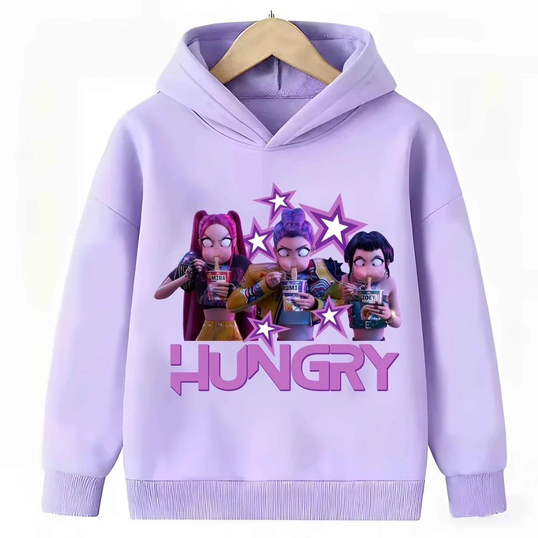 New cartoon hooded sweatshirt, suitable for both men and women, warm purple children's top, fashionable casual children's