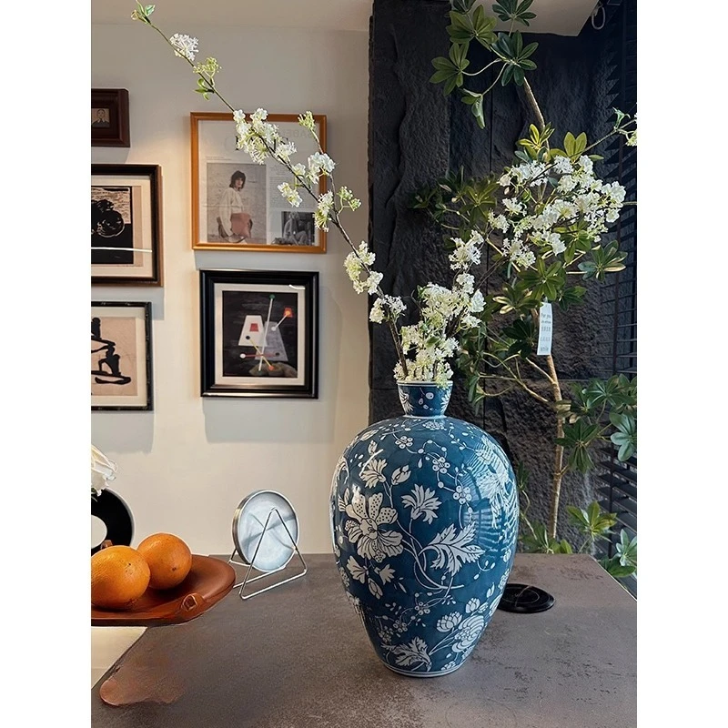 

Poppy series new Chinese blue and white porcelain ceramic high-end vase flower arrangement living room entrance ornament
