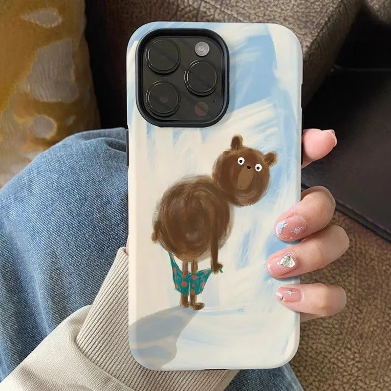 

Blue and White Funny Bear Phone Case for IPHONE 16E 15 Pro Max 14 13 12 11 PRO Plus XR Acrylic TPU Two in One Mobile Phone Cases