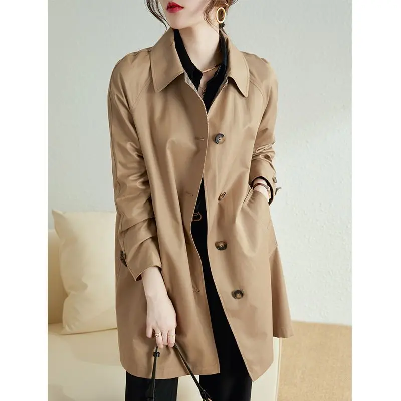 Women's Trench Coat 2025 Spring Autumn Classic All-match Windbreaker British Style Single-breasted Long Trench Female Khaki Coat