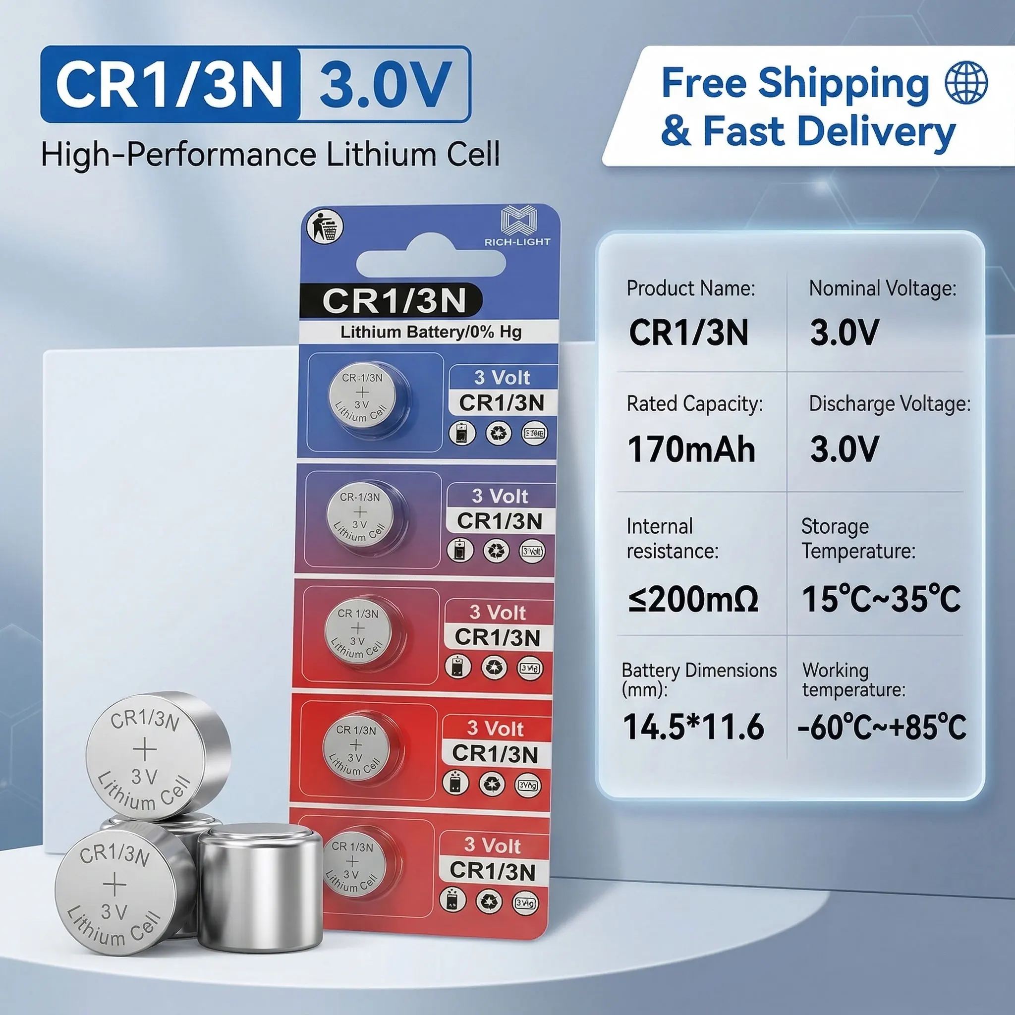 

3V 170mAh CR1/3N Lithium Battery Replace DL-1/3N CR-1/3N CR13N for Canon M6 M7 and Other Electronic Devices