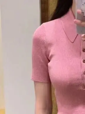 Women\'s pink lapel short-sleeved pullover fashion women sweaters 2023