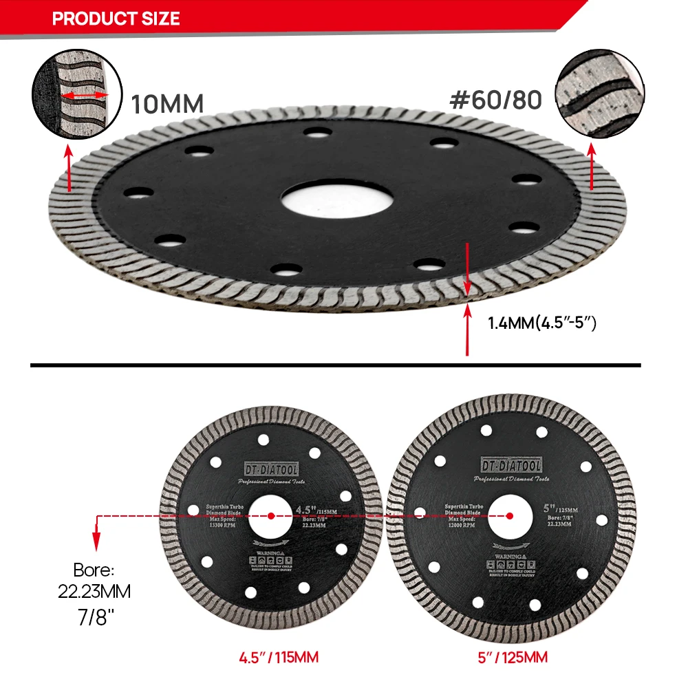Imagem -03 - Dt-diatool-lâmina de Serra Circular Disco de Corte Super Fino Reto Turbo Cerâmica Telha Mármore Granito Pedra Corte Disco Dt-diatool