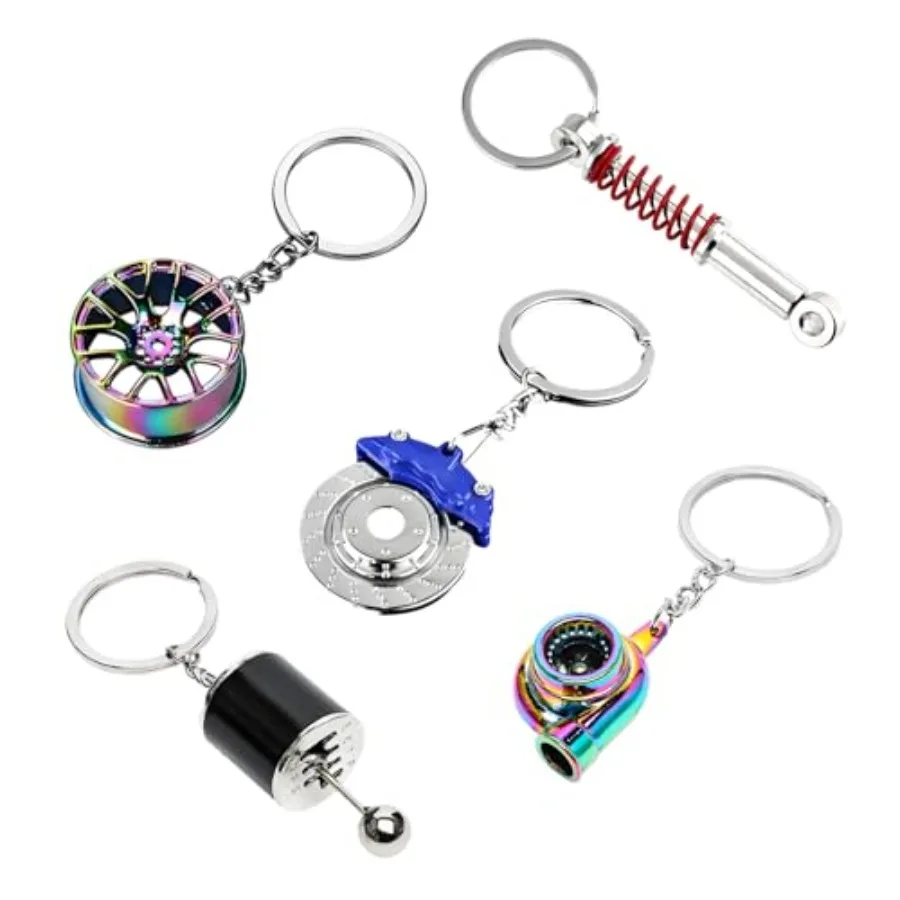 

5 PCS Car Parts Model Key Chains Metal Turbo Keychain Set Trendy ShockAbsorbent Car Parts Key Chain Kit for Men Women