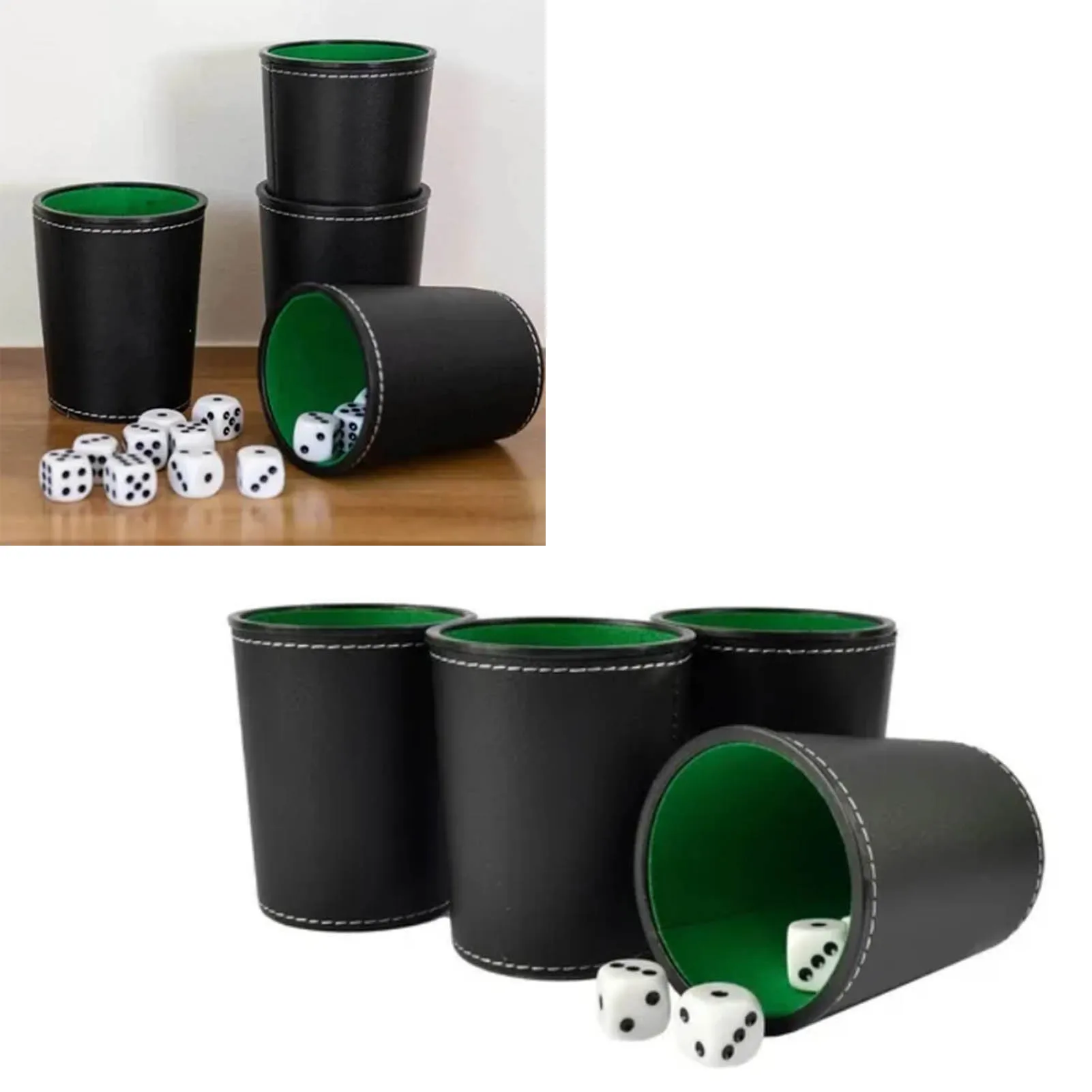 

5Pcs PU Leather Dice Cup Set With 20 Dot Dices Exquisite Hand Feeling Black Shaking Box For Bar Home