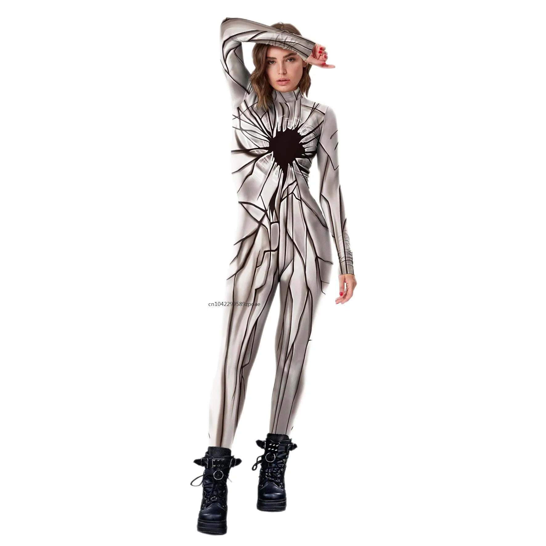 Costume de cosplay à manches longues pour femmes, costume de batterie Zentai, corps cassé, combinaisons imprimées en 3D, tenues de fête d'Halloween, vêtements féminins