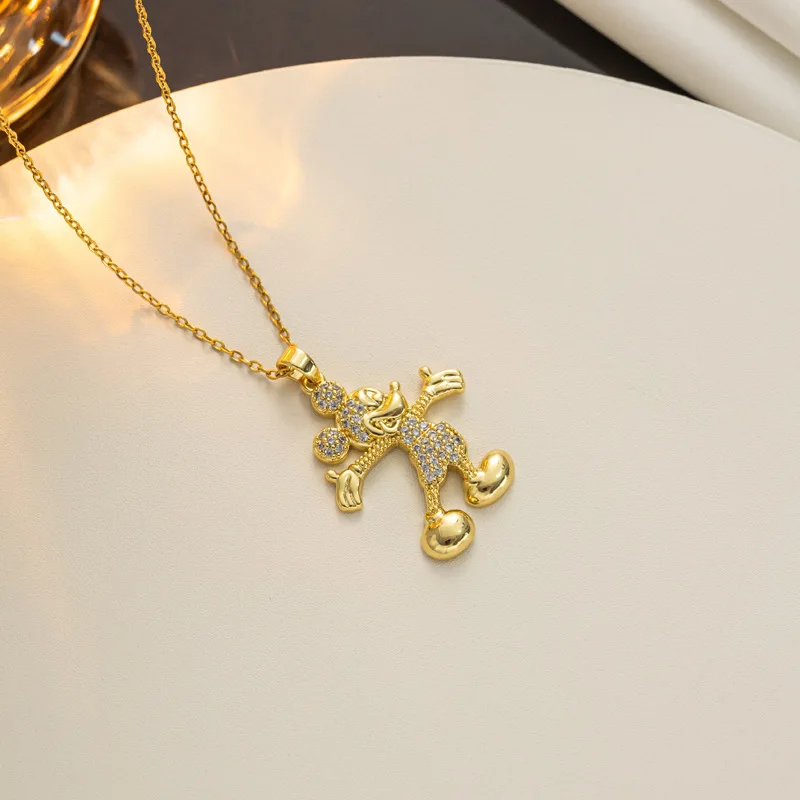 Cartoon Sanrio Mickey Collarbone Chain Crystal Smiley Face Gold and Silver Colour Pendant Jewelry Souvenir Accessories Gifts