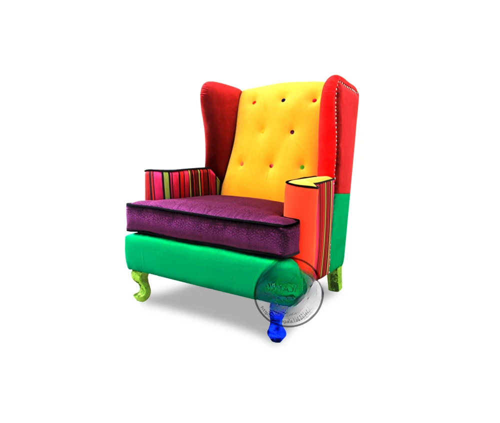 European fabric tiger chair solid wood legs American contrasting color retro single sofa