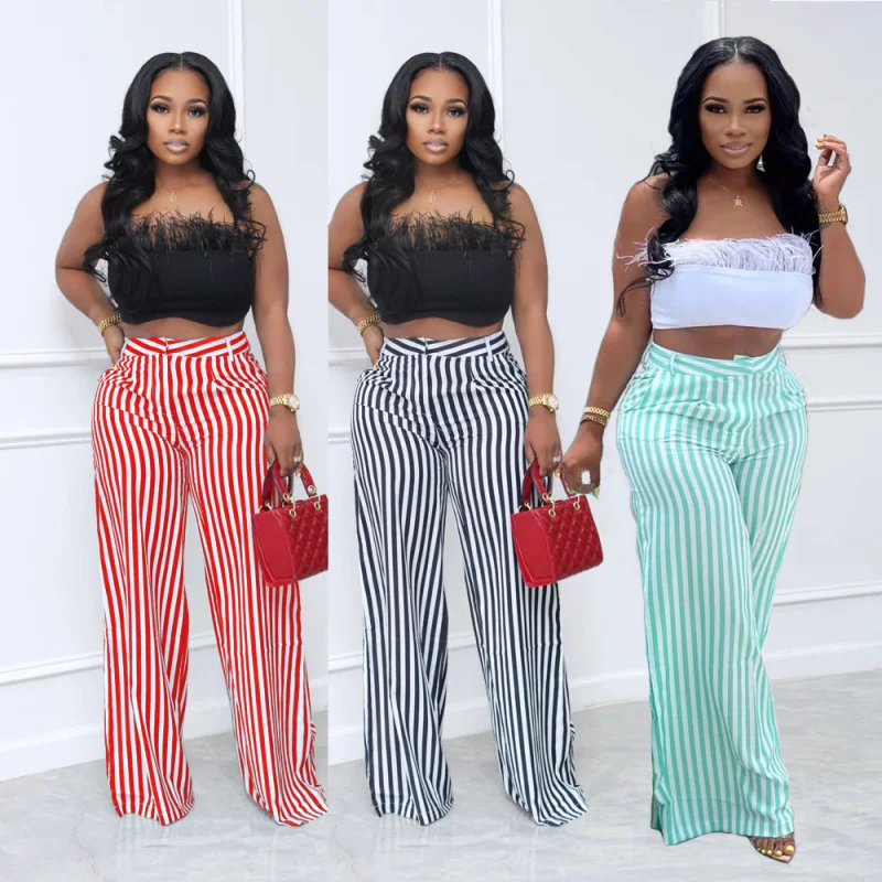 sexy women's clothing Fashion striped Printing wide-leg pants multiple colors High Quality Street wear woman casual pant