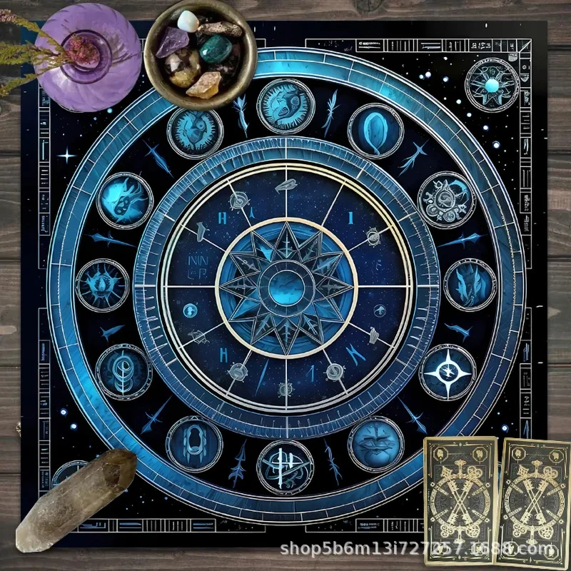 VIKAMA Zodiac & Pentacle Black Cat Tarot AltUp Cloth Astrology Divination Tablecloth Witchcraft Spiritual Decor