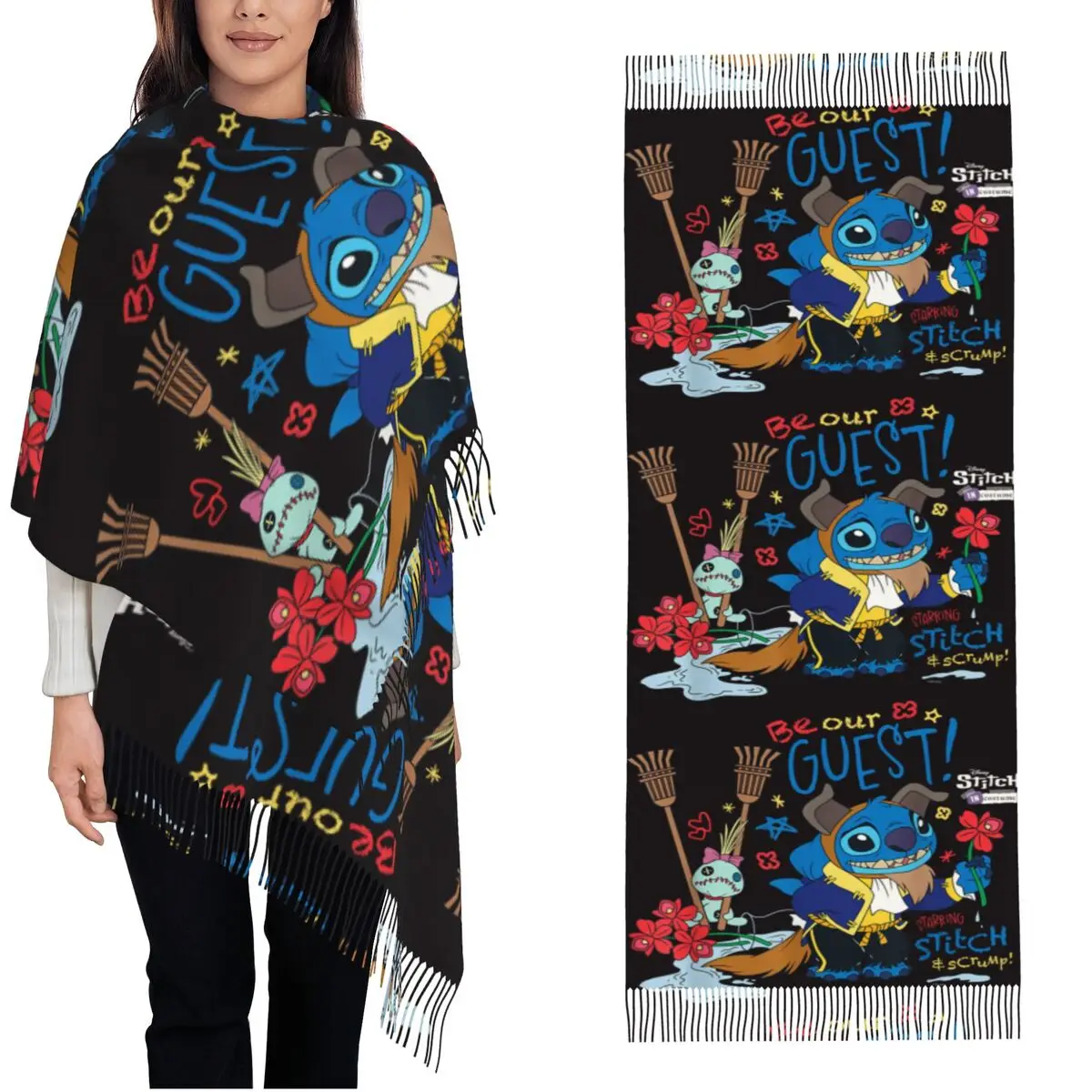 

Универсальный теплый мягкий шарф с 100-ю вышивкой по мотивам «Костюма Чудовища: Будь нашим гостем» и «Скръмп», головной убор, шарфы с кисточками, шали-накидки