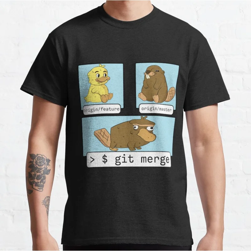 IT-Wear Git Merge Funny Linux Humor Computer Science System Admin Graphic T Shirts for Developer Large Size Adult Tops S-6XL
