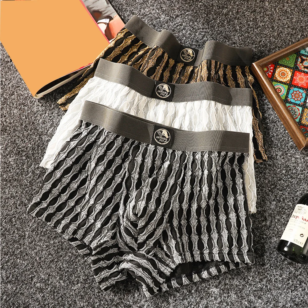 

2025 New Men's Color Block Texture Boxer Shorts Mid Rise Soft Comfortable Trunks