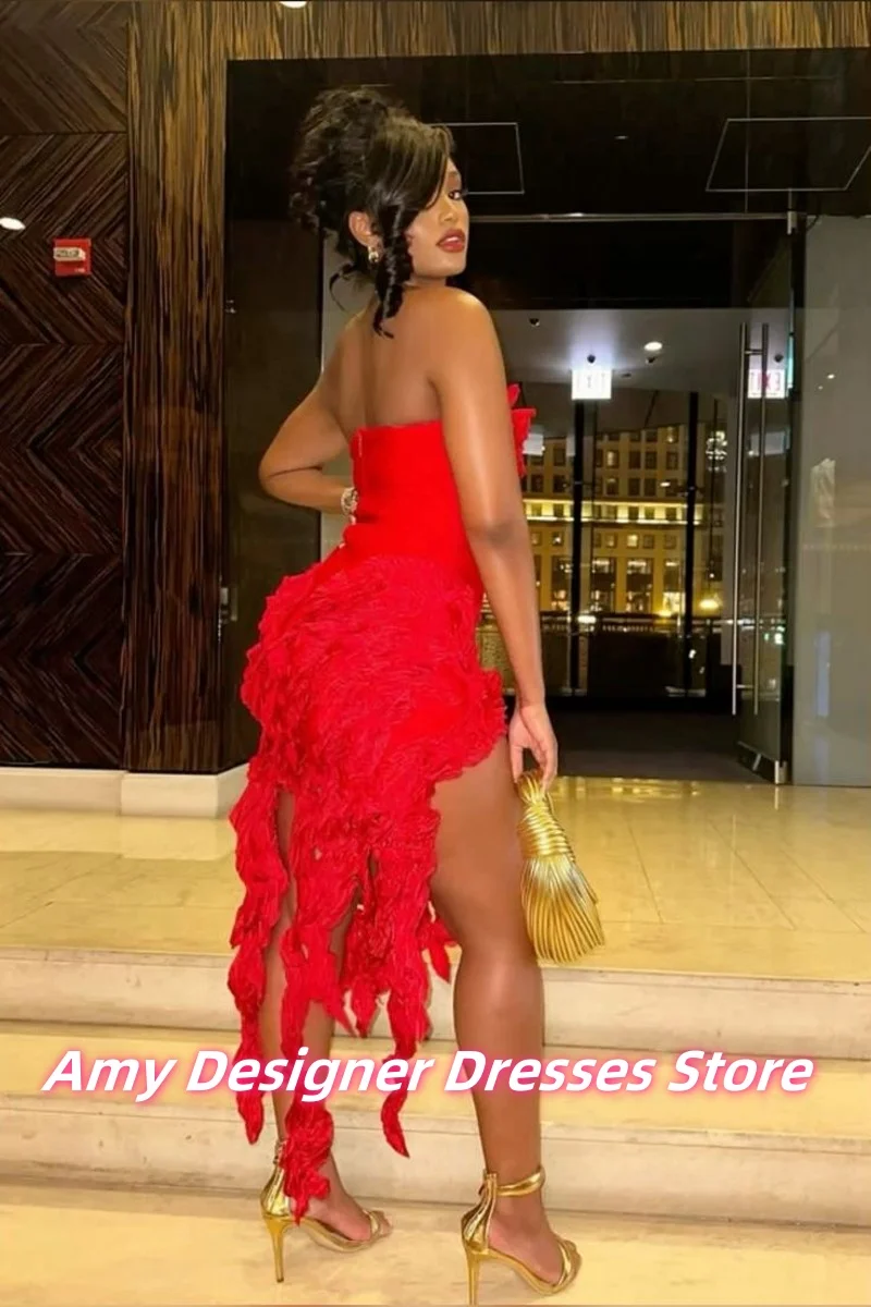 Bezauberndes rotes Mini-Meerjungfrau-Abschlussballkleid, luxuriöse Geburtstagsparty-Kleider für afrikanische Mädchen, Cocktailkleid mit bauschigen Rüschen, individuell gestaltet