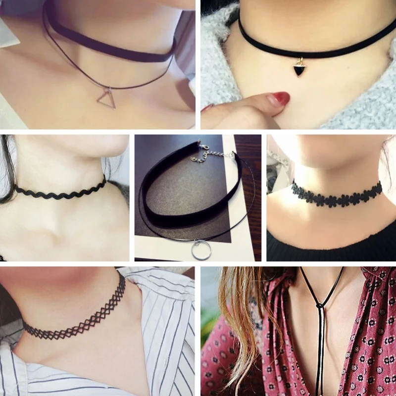 New Fashion Sexy Chokers for Women Black Korean Velvet Short Lace Necklaces Wave Line Female Choker Clavicle Necklace Collar