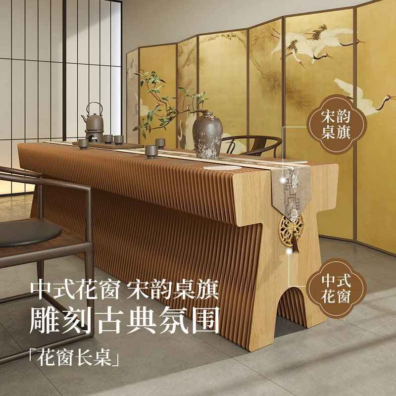 Paper strip display table Square display stand New Chinese classical foldable retractable tea set porcelain table