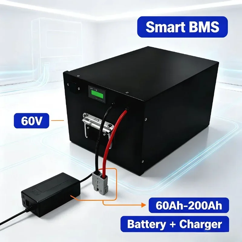 60V 20S LiFePO4 Battery Pack 60Ah-200Ah, Built-in BMS Deep Cycle Battery, 3000W, For Hybrid Solar Energy System and Home Emergen