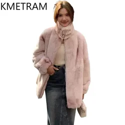 Real Rex Rabbit Fur Jacket Woman Luxury 2024 Winter Clothes Pink Long Fur Coat Women Trending Fashion New in Outerwears шуба