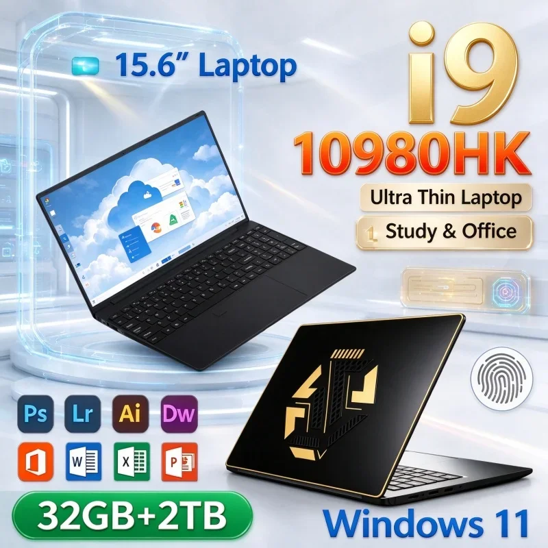 15.6'' Inch Portable Gaming PC Notebook Intel I9‑10980HK Windows 11 Laptops 32GB RAM 2TB SSD HD Display For Gamer Student Office