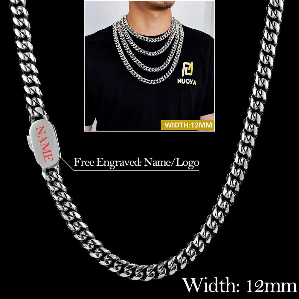 6//12mm Hip Hop Schmuck luxuriöse Miami Edelstahl Halskette für Männer kostenlos benutzer definierte Logo kubanische Glieder kette