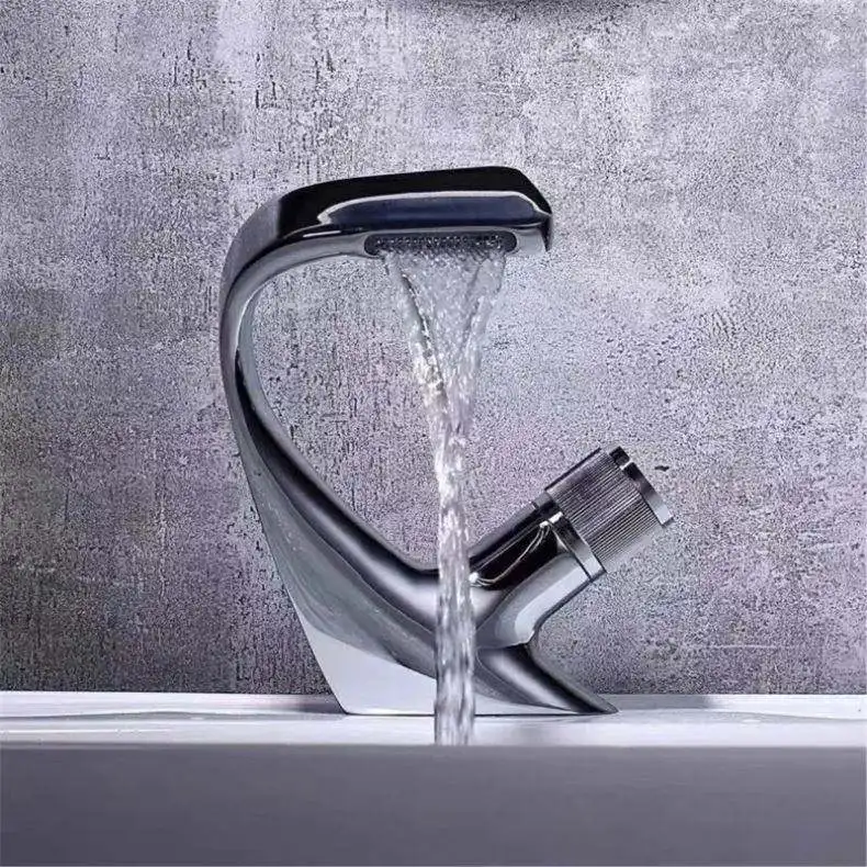 Deao Brass Material modern style Creative Art Design Basin Faucet Hot and Cold Washbasin Waterfall Faucet Bathroom Lavatory Tap