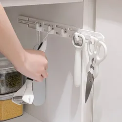 Kitchen Space-saving 5 Hooks Punch-free Pull-out Rack Organizer Wall Mounted Rack Towel Holder Coat Rack Hooks Plastic Hanger