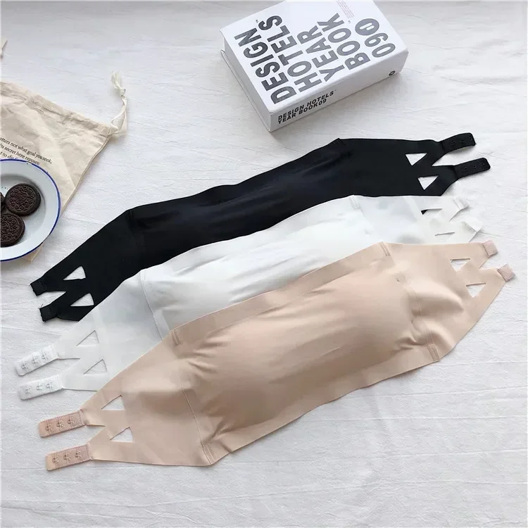 Seamless One-piece Tube Tops Women Removable Pads Intimates Basic Black/White/Skin Womens Strapless Bra Bandeau Tube Top