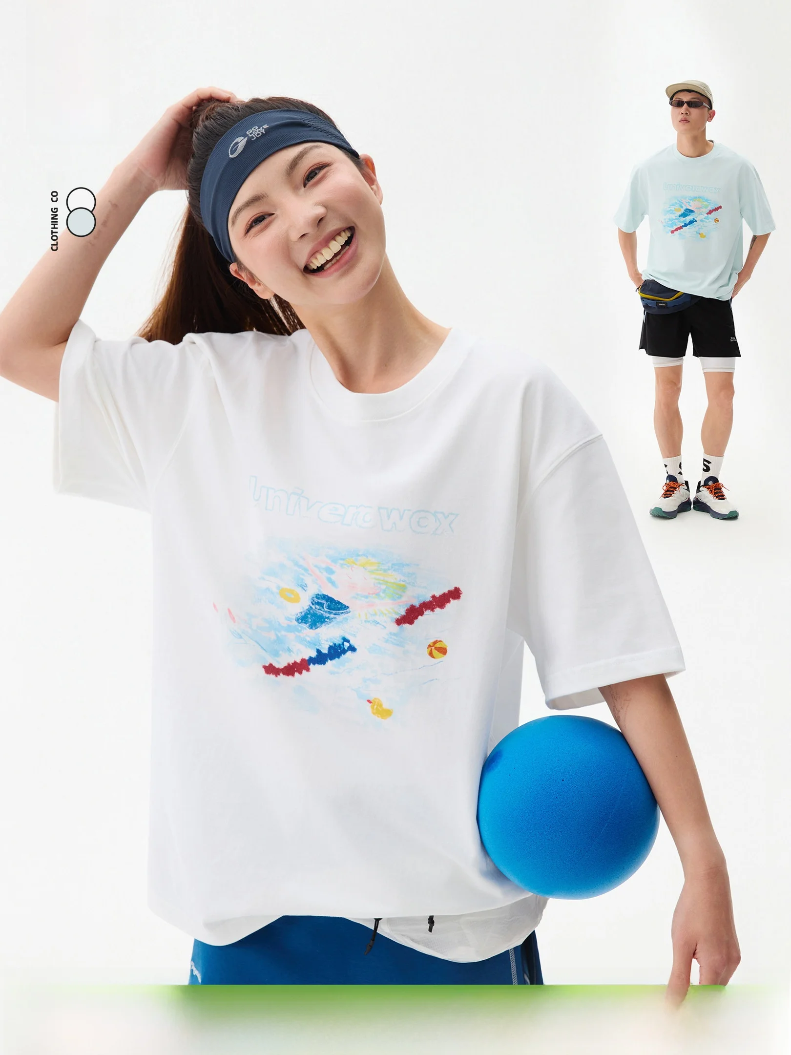 Owowx Summer 2026 Unisex Pure Cotton T-Shirt Loose Fit round Neck Short Sleeve Pool Theme Casual Print Comfortable Leisurewear