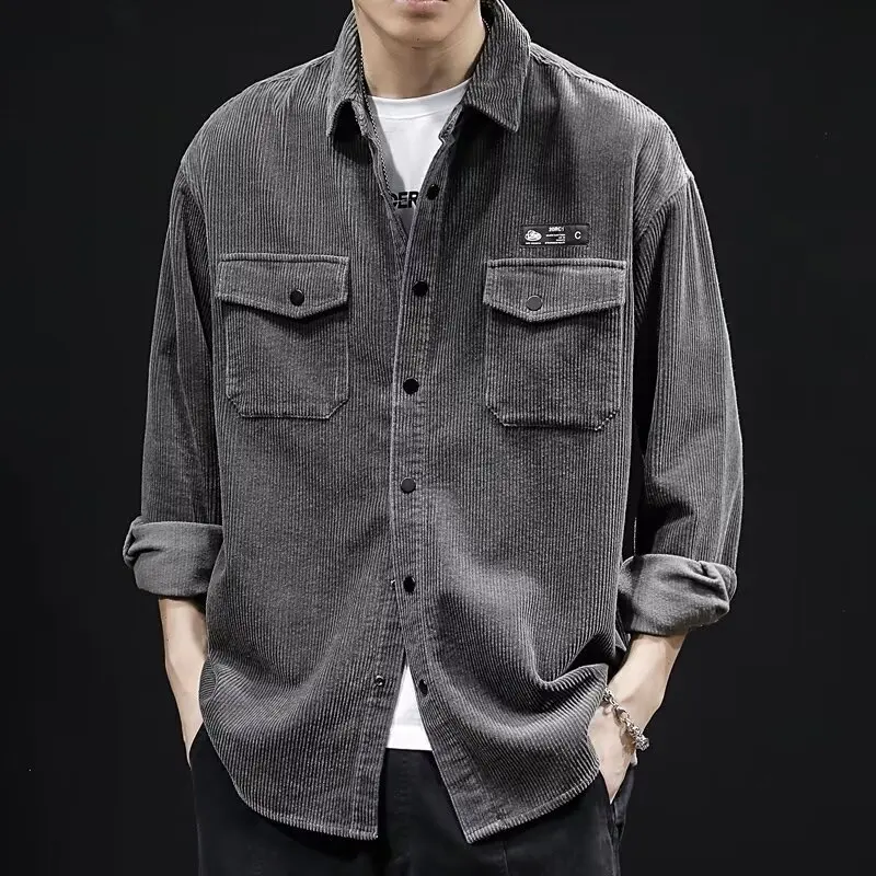 

Heavyweight Corduroy Shirt Men's Long Sleeve Casual Workwear Loose Fit Autumn Winter Hong Kong Style Outerwear