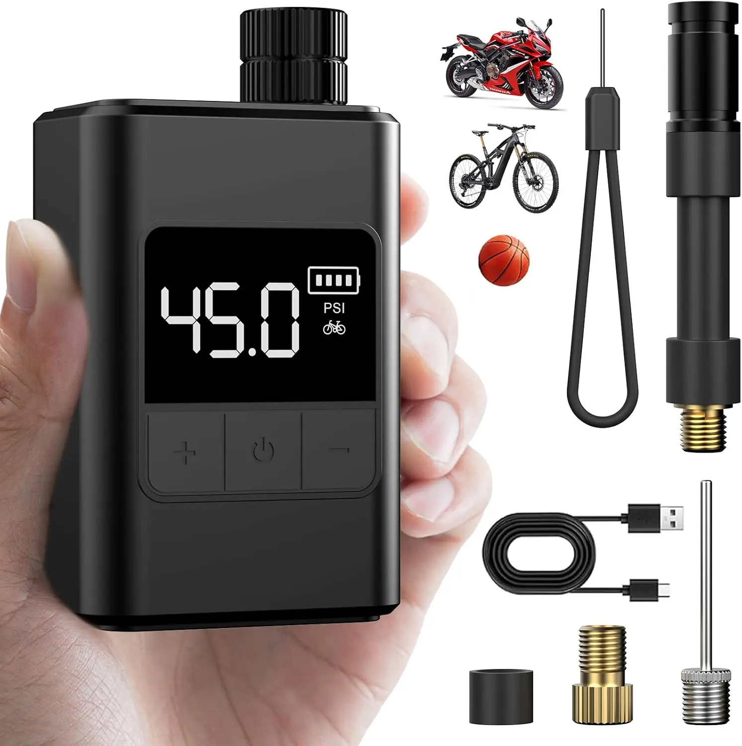 

Мини-велосипедный насос 120 фунтов на квадратный дюйм, портативный электрический велосипедный насос с клапаном Presta и Schrader для шоссейных велосипедов, горных велосипедов, городской велосипед