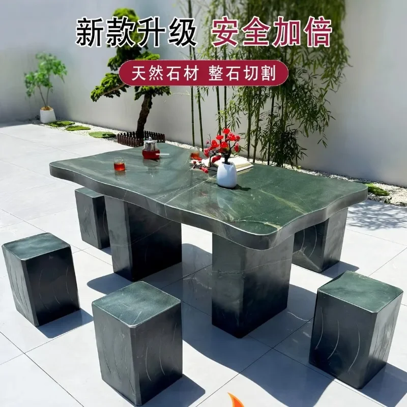 Outdoor Home Natural Marble Long Table Villa Granite Stone Table and Chair