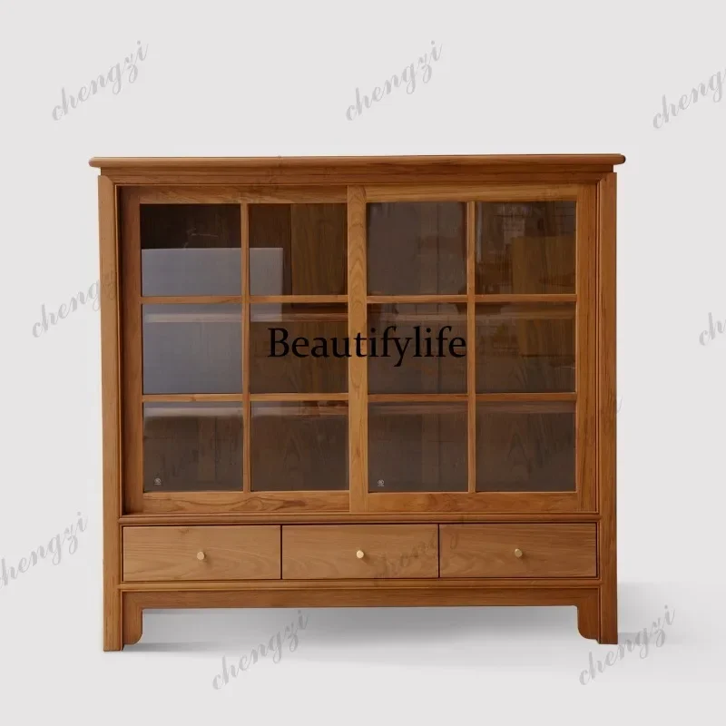 new Chinese floor-to-ceiling wine cabinet tenon and mortise integrated locker display cabinet solid wood