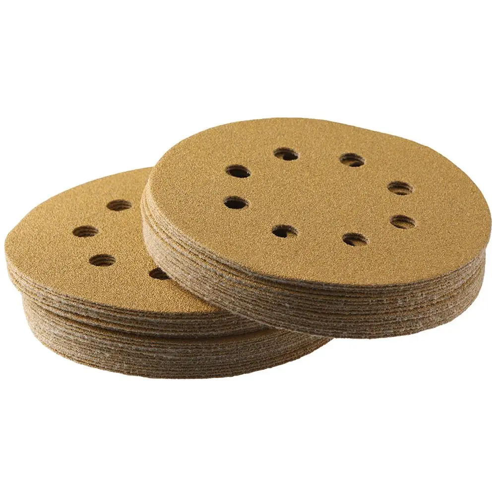 

100Pcs Abrasive Sanding Paper 80 Grit Sanding Sheets 5-Inch 8-Hole Yellow Sander Sandpaper Round Sander Pads Art