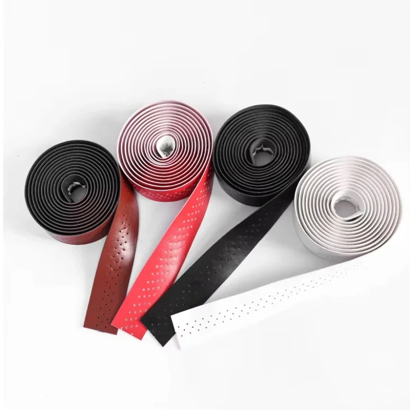 Latest Product Pu Leather Perforated Breathable Bicycle Handlebar Tape Comfortable Light Weight Anti-Slip Bicycle Handlebar Tape